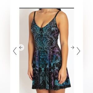 KALEIDOSCOPE MERMAID VELVET MINI STRAPPY DRESS - BlackMilk - L - NEW